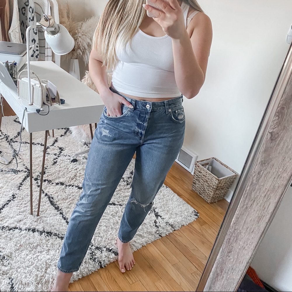 & denim boyfriend distressed jeans